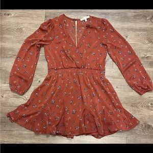 Row A - tunic Long Sleeve Chiffon Minidress, XL -  brick RedFloral Lined